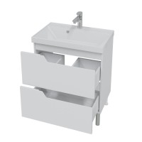 Тумба с раковиной СаНта Антарес 70 напольная, 2 ящика, белый глянец