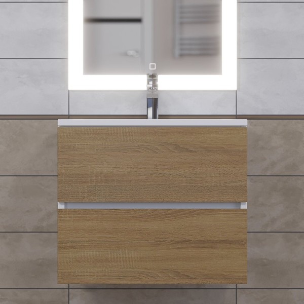 Тумба с раковиной Uperwood Barsa 60 подвесная, белая, дуб сонома