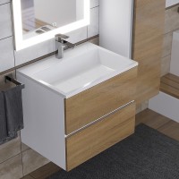 Тумба с раковиной Uperwood Barsa 60 подвесная, белая, дуб сонома