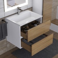 Тумба с раковиной Uperwood Barsa 60 подвесная, белая, дуб сонома