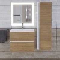 Тумба с раковиной Uperwood Barsa 60 подвесная, белая, дуб сонома