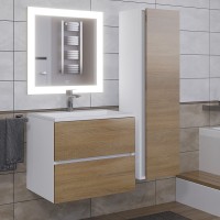 Тумба с раковиной Uperwood Barsa 60 подвесная, белая, дуб сонома