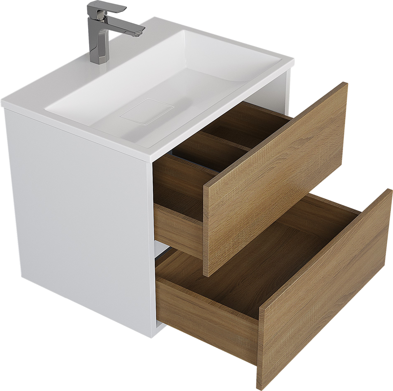 Тумба с раковиной Uperwood Barsa 60 подвесная, белая, дуб сонома