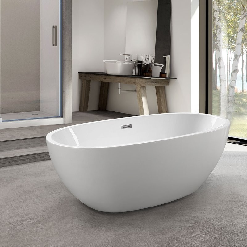 Акриловая ванна Vincea VBT-509 165x75 см, отдельностоящая, белая, овальная, на ножках, со сливом-переливом