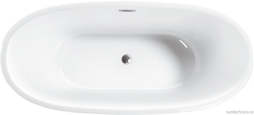 Акриловая ванна Vincea VBT-509 165x75 см, отдельностоящая, белая, овальная, на ножках, со сливом-переливом