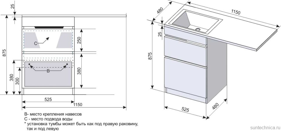 Тумба с раковиной Style Line Даллас 115 Люкс Plus напольная, белая R