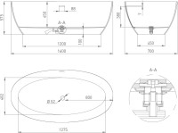 Ванна из искусственного камня Salini Alda 160x70 см, отдельностоящая, матовая белая, овальная, со сливом-переливом, с донным клапаном