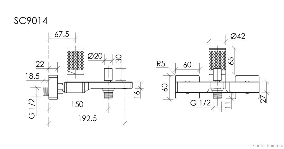 Смеситель для ванны и душа Sancos Nexus, вороненая сталь, SC9014GG
