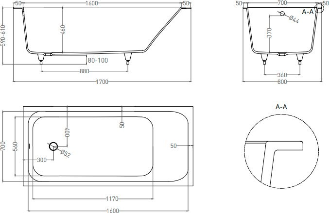 Ванна из искусственного камня Salini Orlanda S-Sense 170x80 см, встраиваемая, матовая белая, на ножках