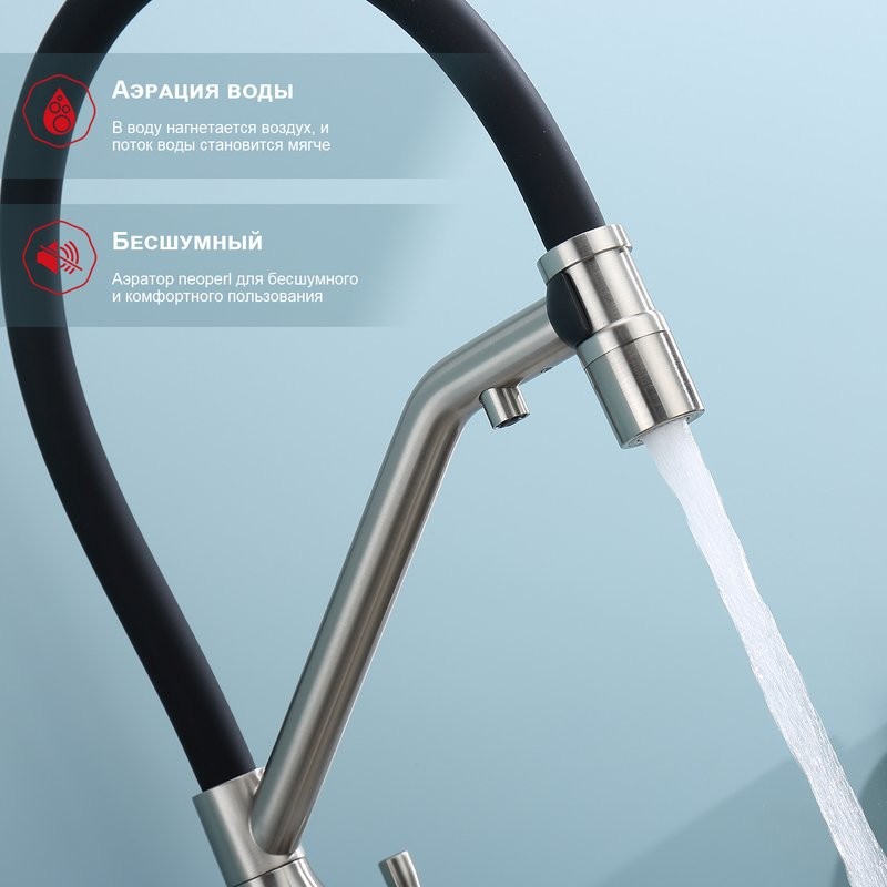 Смеситель для кухни с подключением фильтра Raglo R81.62.05, сатин