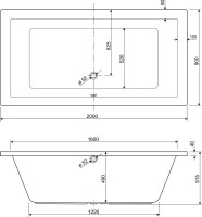 Акриловая ванна Cezares Plane 200x90 см, пристенная, белая, с каркасом