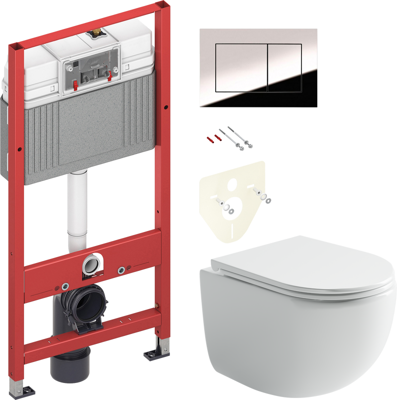 Комплект Унитаз подвесной Ceramicanova UP Rimless CN4007 белый + Инсталляция TECE Now 9400412 4 в 1 с кнопкой смыва