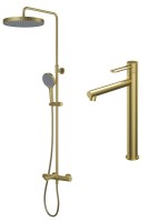 Комплект для ванной IDDIS Duna Душевая стойка IDDIS Duna DUNMGSTi06 + Смеситель для раковины DUNMG01i01, матовое золото