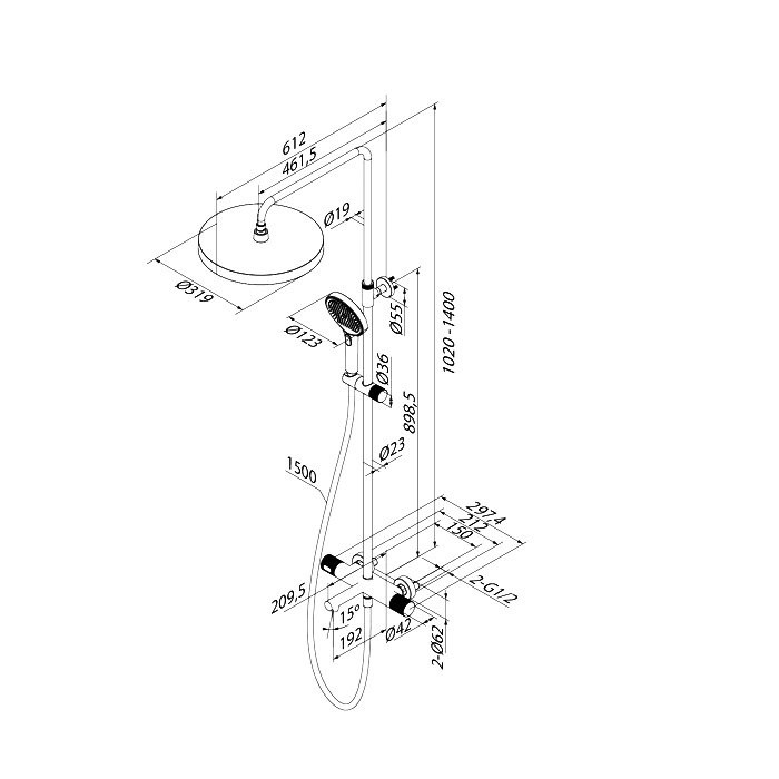 Комплект для ванной IDDIS Duna Душевая стойка IDDIS Duna DUNMGSTi06 + Смеситель для раковины DUNMG01i01, матовое золото