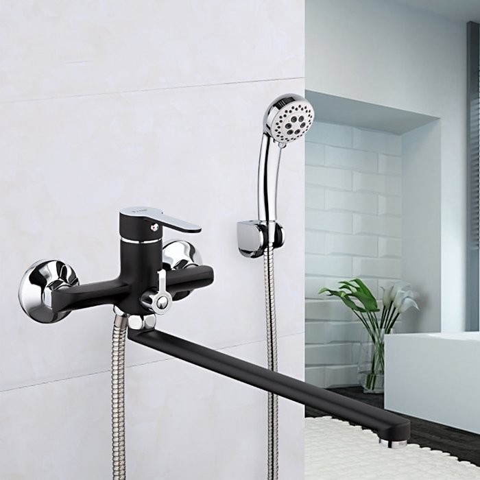 Смеситель с длинным изливом для ванны Frap H42 F2242 черный, хром