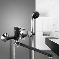Смеситель с длинным изливом для ванны Frap H42 F2242 черный, хром