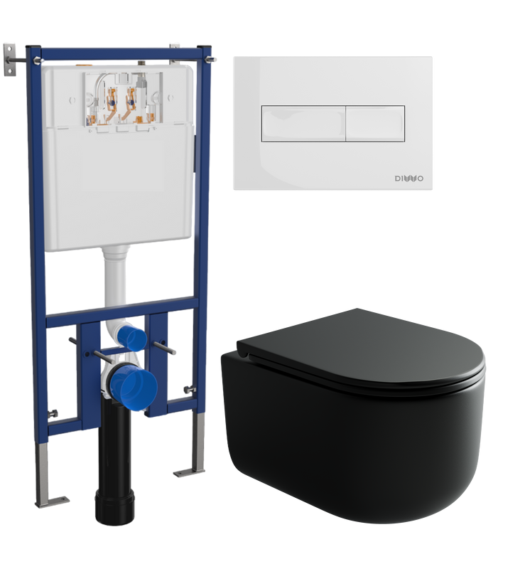 Комплект Унитаз подвесной Ceramicanova Ulma Rimless CN4006MB черный матовый + Инсталляция DIWO + Кнопка 7320 белая