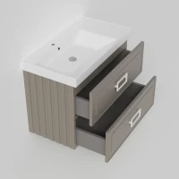 Тумба под раковину La Fenice CUBO Twin Cappuccino бежевая матовая 100 см Черная ручка