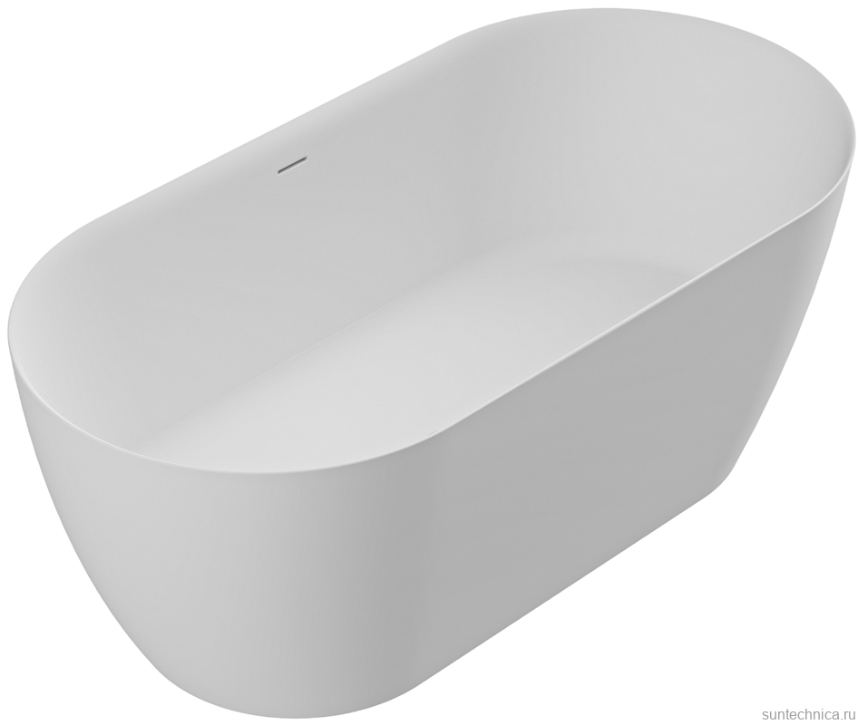 Ванна из искусственного камня Cezares Relax Solid Surface 150x75 см, отдельностоящая, матовая белая, овальная, со сливом-переливом, с донным клапаном
