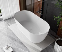 Ванна из искусственного камня Cezares Relax Solid Surface 150x75 см, отдельностоящая, матовая белая, овальная, со сливом-переливом, с донным клапаном