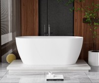 Ванна из искусственного камня Cezares Relax Solid Surface 150x75 см, отдельностоящая, матовая белая, овальная, со сливом-переливом, с донным клапаном