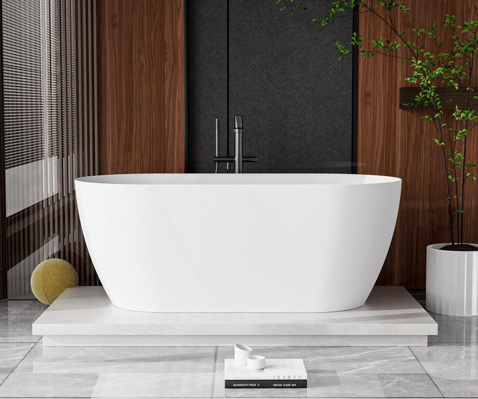 Ванна из искусственного камня Cezares Relax Solid Surface 150x75 см, отдельностоящая, матовая белая, овальная, со сливом-переливом, с донным клапаном
