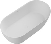 Ванна из искусственного камня Cezares Relax Solid Surface 150x75 см, отдельностоящая, матовая белая, овальная, со сливом-переливом, с донным клапаном