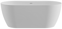 Ванна из искусственного камня Cezares Relax Solid Surface 150x75 см, отдельностоящая, матовая белая, овальная, со сливом-переливом, с донным клапаном
