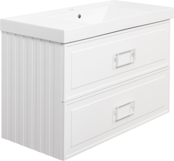 Тумба с раковиной La Fenice Cubo Twin 100 подвесная, bianco, ручки белые, раковина Cubo 100