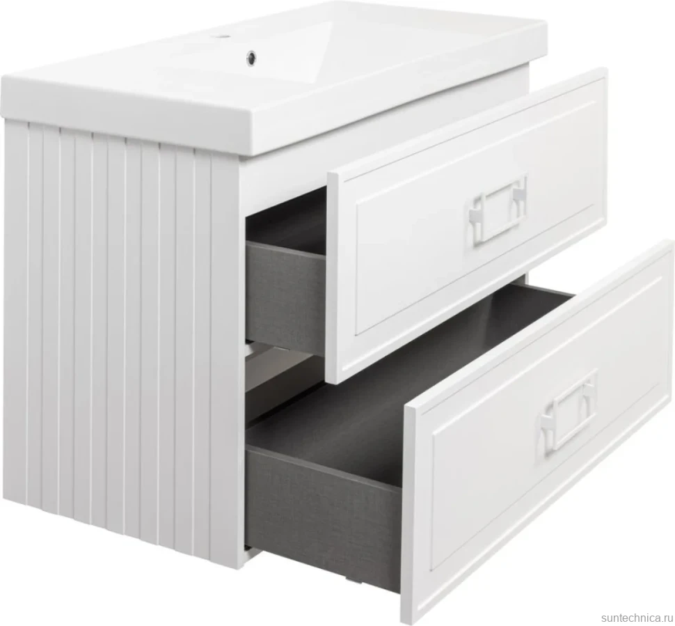 Тумба с раковиной La Fenice Cubo Twin 100 подвесная, bianco, ручки белые, раковина Cubo 100
