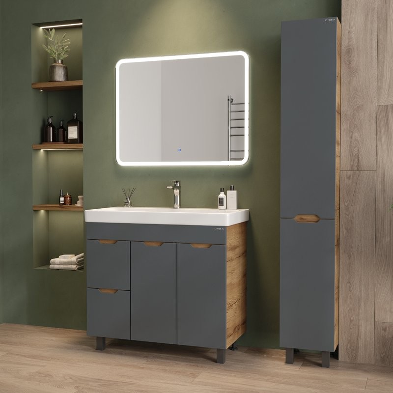 Тумба с раковиной Onika Айленд 90 напольная, графит, дуб крафт золотой