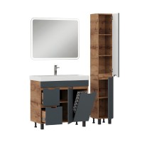 Тумба с раковиной Onika Айленд 90 напольная, графит, дуб крафт золотой