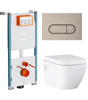 Комплект Унитаз подвесной Grohe Euro Ceramic 39703000 безободковый + Инсталляция VitrA V-Fix Core 732-5800-01PV + Кнопка Root Round 740-2295 никель