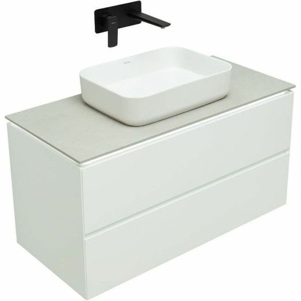 Тумба с раковиной Allen Brau Infinity 100 подвесная, белый матовый, столешница серый структ