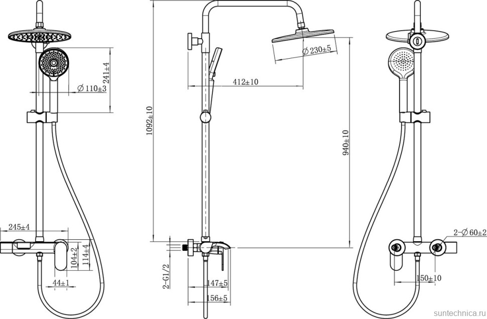 Душевая стойка STWORKI Вестфолл W1H306-Grey воронёная сталь