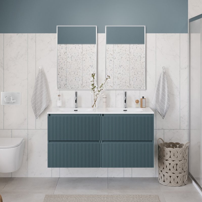 Тумба с раковиной BelBagno Uno 120 подвесная, 4 ящика, матовая голубая