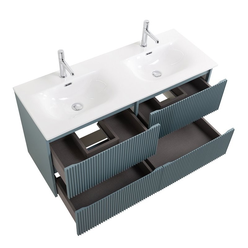 Тумба с раковиной BelBagno Uno 120 подвесная, 4 ящика, матовая голубая