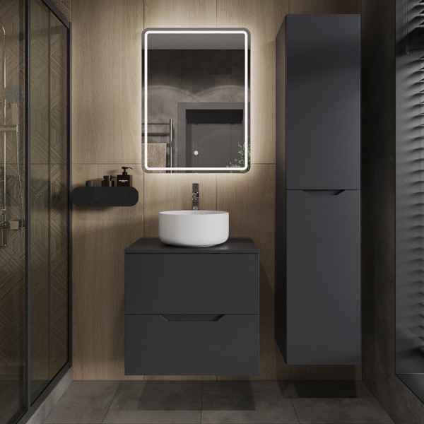 Мебель для ванной комнаты Orange Line 60 подвесная, 2 ящика, матовый графит с раковиной B07-345W