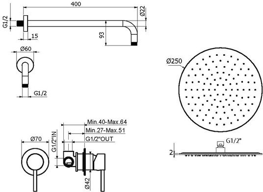 Душевой комплект Plumberia Selection Ixo KITXO01RS С ВНУТРЕННЕЙ ЧАСТЬЮ, медь брашированная