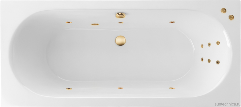 Акриловая ванна Excellent Oceana Slim Line 180x80 см, встраиваемая, с гидромассажем, белая, с каркасом, со сливом-переливом, фурнитура золото