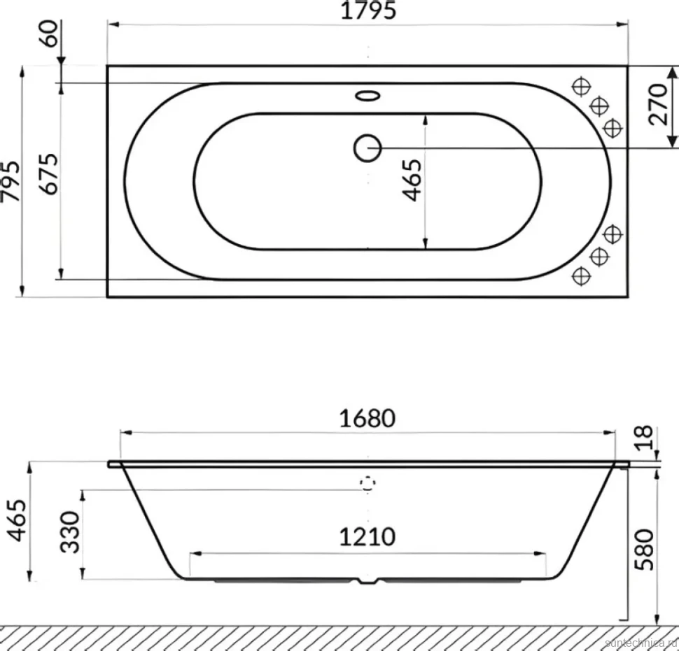 Акриловая ванна Excellent Oceana Slim Line 180x80 см, встраиваемая, с гидромассажем, белая, с каркасом, со сливом-переливом, фурнитура золото