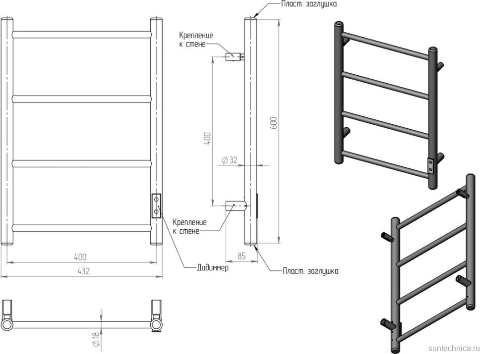 Полотенцесушитель электрический Двин J Neo 60х40, матовое золото