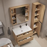 Мебель для ванной комнаты SanStar Lavanti 90 подвесная, дуб вотан, раковина Quadro 90