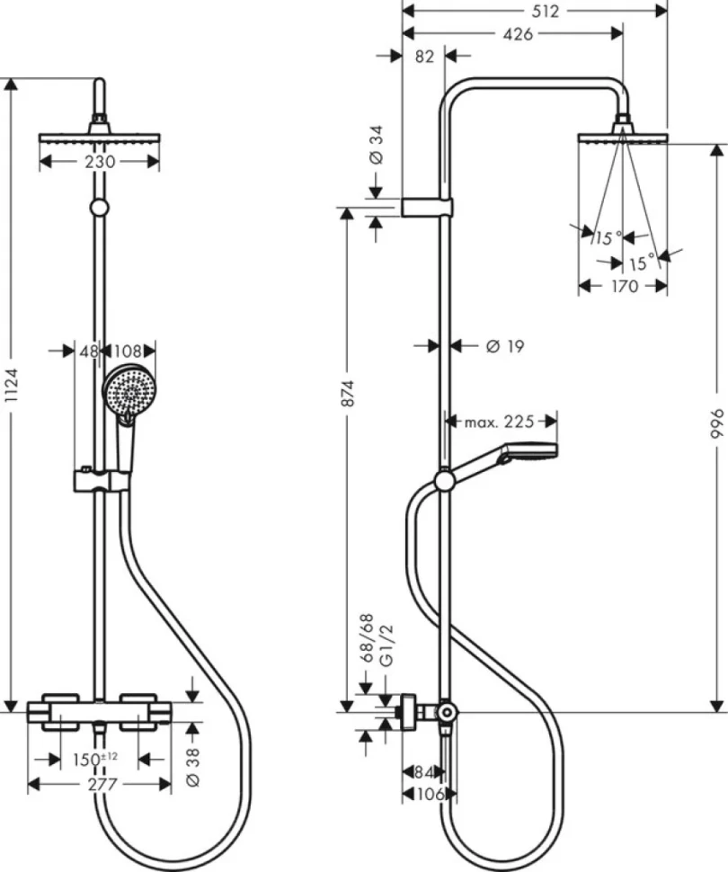 Душевая стойка Hansgrohe Vernis Shape 230 1jet 26286670 с термостатом, черная матовая