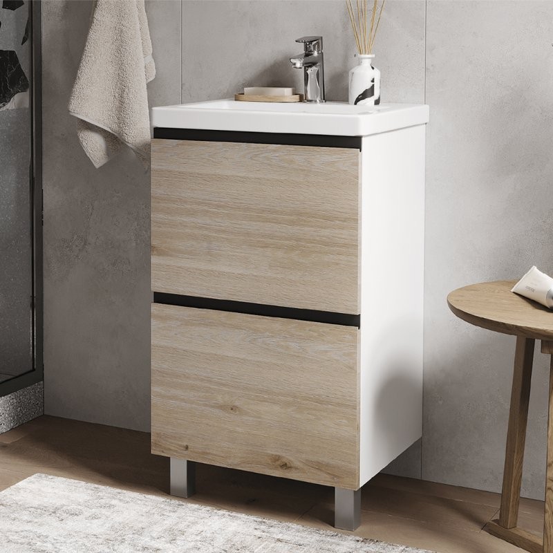 Тумба с раковиной Vigo Cross 50 напольная, 2 ящика, светлое дерево