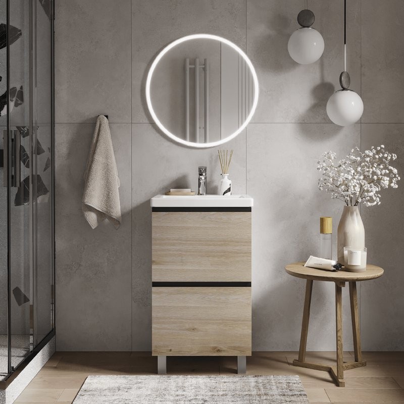 Тумба с раковиной Vigo Cross 50 напольная, 2 ящика, светлое дерево