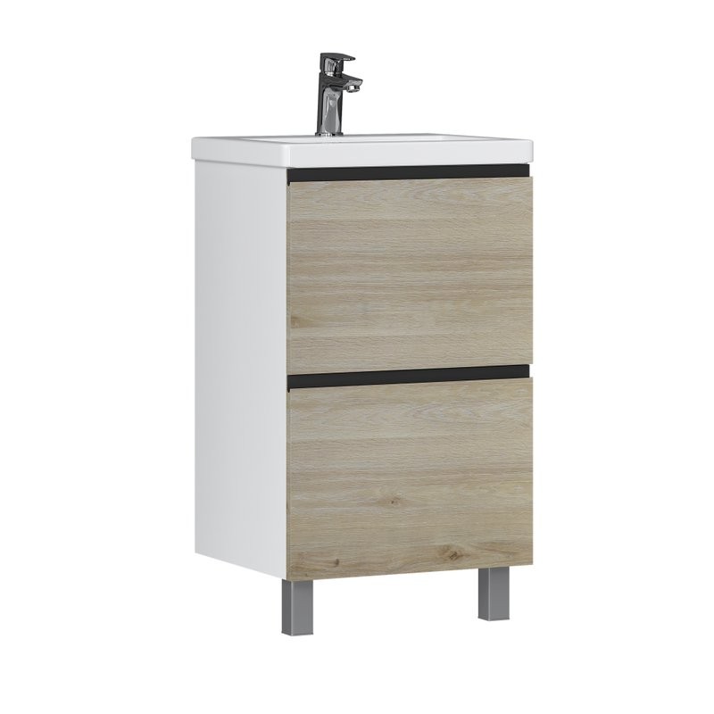 Тумба с раковиной Vigo Cross 50 напольная, 2 ящика, светлое дерево