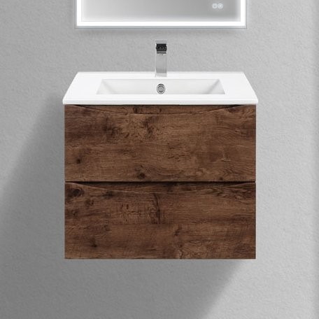Тумба с раковиной Vincea Mia Slim 60, 2 ящика, темное дерево
