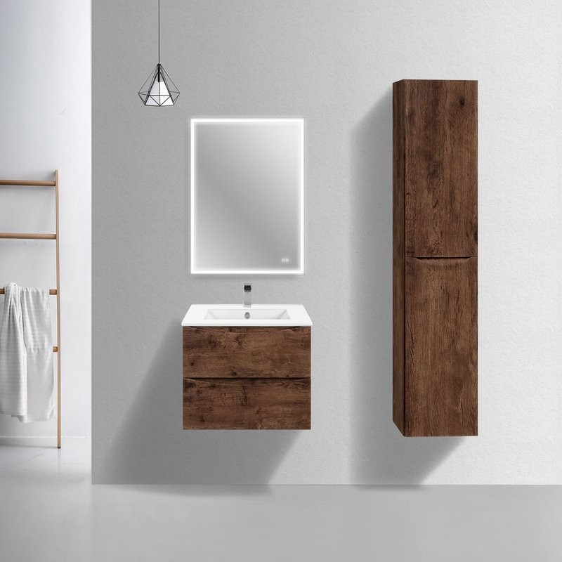 Тумба с раковиной Vincea Mia Slim 60, 2 ящика, темное дерево