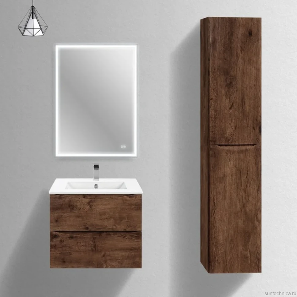 Тумба с раковиной Vincea Mia Slim 60, 2 ящика, темное дерево
